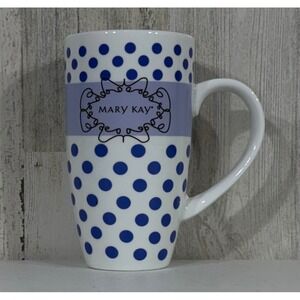 Mary Kay 2013 Blue Polka Dot White Ceramic Coffee Mug Large Tall